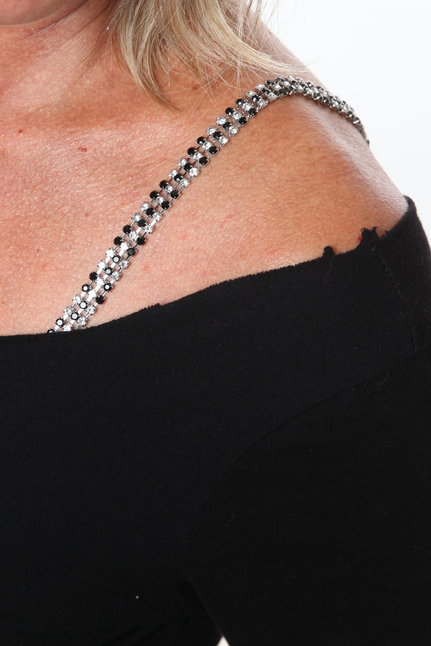 black & diamond 3 row decorative bra strap