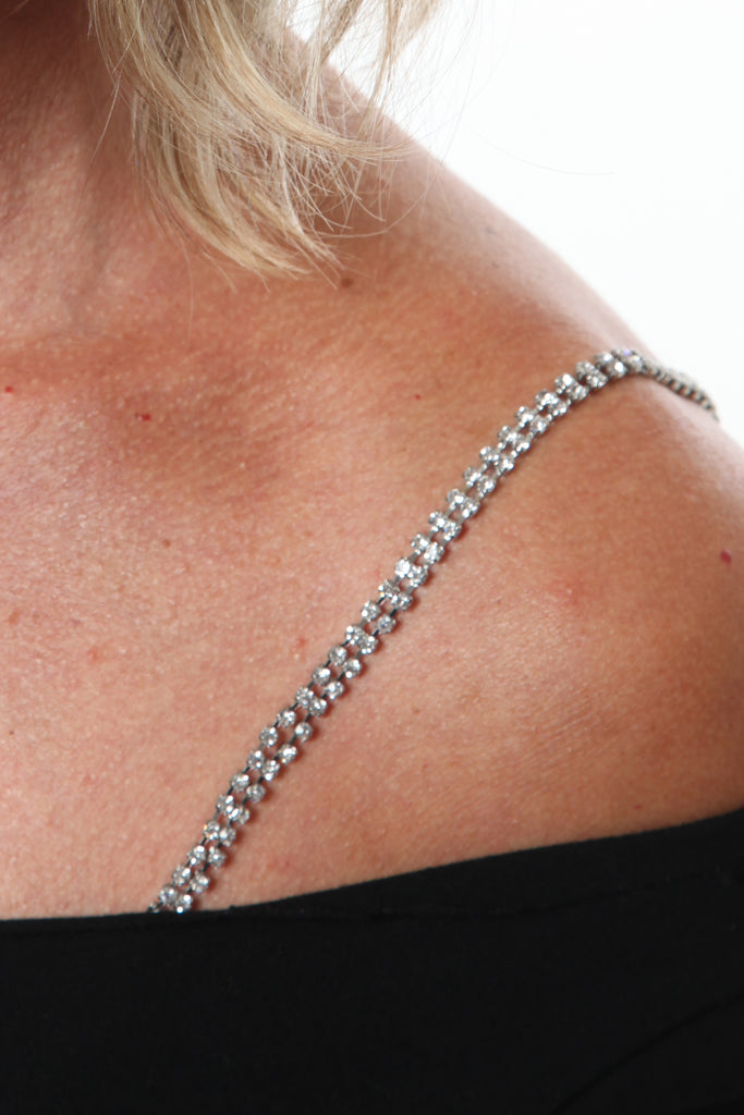 Black & Diamond 3 Row Rhinestone Bra Straps  Rhinestone bra, Bling bra,  Shoulder jewelry