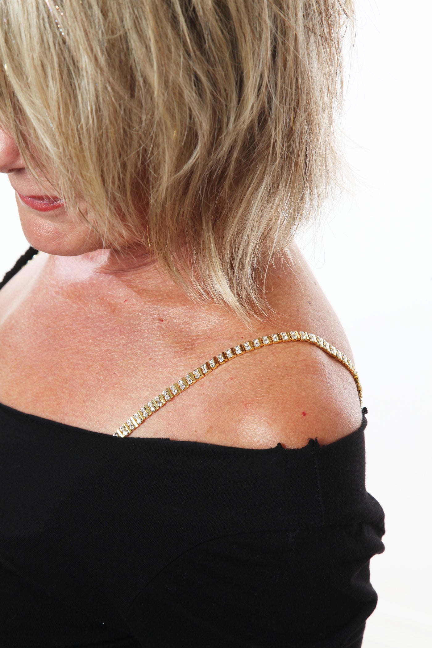 gold double rhinestone decorative bra straps