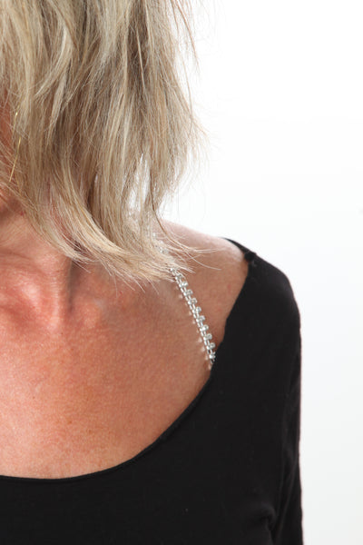 Mujeres Crystal Bra Straps Sparkly Rhinestone Silver Bra Shoulder