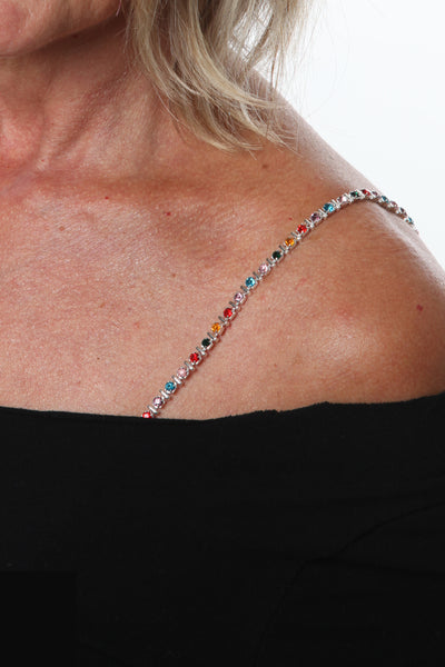 Mujeres Crystal Bra Straps Sparkly Rhinestone Silver Bra Shoulder