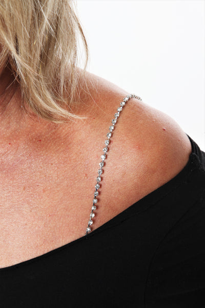 Decorative bra straps with white crystals
